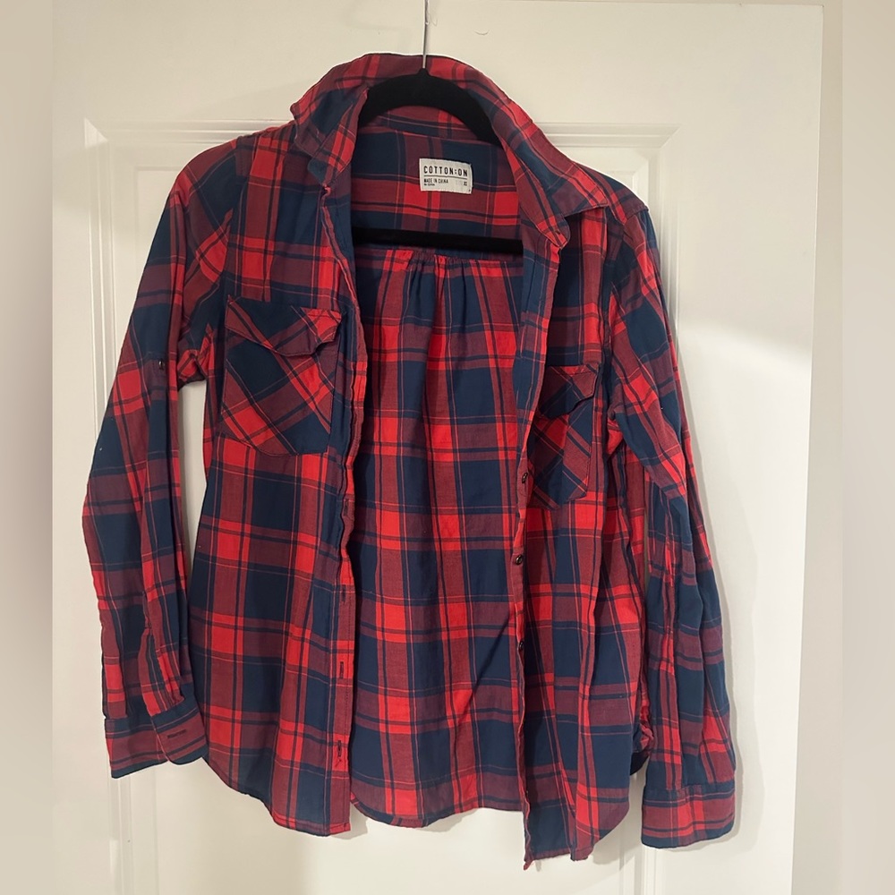Plaid shirt, red & navy blue